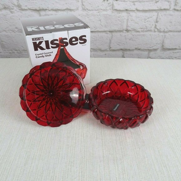 Godinger Accents New Hersheys Kiss Candy Dish Red Crystal Godinger